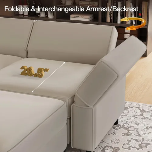 Miniatura 7 de Belffin Sofá modular de gran tamaño con tumbonas dobles en forma de U, sofá seccional reversible con almacenamiento de terciopelo gris