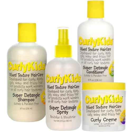 Miniatura 8 de CurlyKids Paquete de spray súper desenredante con spray desenredante para el cabello, champú para niños, acondicionador, gel y crema para cabello
