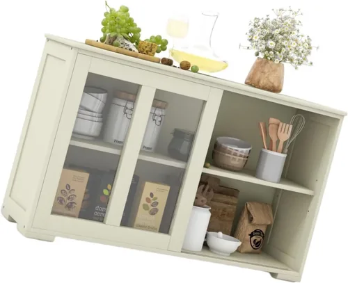 Miniatura 5 de Aparador de buffet compacto de 42 pulgadas con puertas correderas de vidrio y estante ajustable para comedor, sala de estar