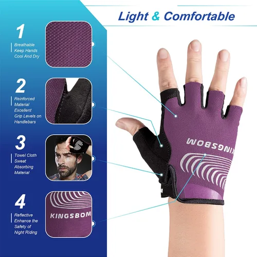 Miniatura 4 de KINGSBOM Guantes de ciclismo transpirables, guantes de bicicleta que absorben los golpes con almohadilla de gel de silicona ligera, guantes
