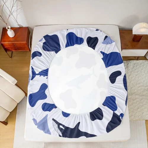 Miniatura 6 de Manfei Juego de sábana bajera de camuflaje de animales marinos, 2 piezas, diseño de camuflaje de tiburones y ballenas, con 1 funda de almohada