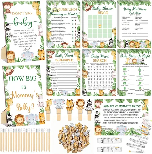 Miniatura 34 de Funnymoom 426 Piezas Juego de Juegos para Baby Shower de Papel Kraft - 8 Juegos, Incluye Bingo de Baby Shower, El Precio Correcto, Adivina Quién