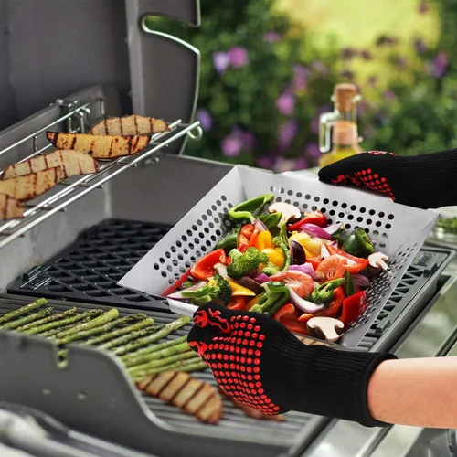 Miniatura 6 de Paquete de 3 cestas de parrilla para parrilla al aire libre, cesta de parrilla de verduras de acero inoxidable resistente, cesta de parrilla