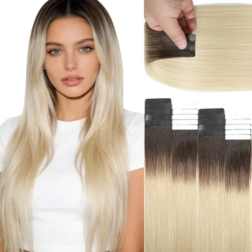 Miniatura 15 de Lacer Extensiones de cabello humano Remy con cinta, 20 piezas, 1.76 oz, extensiones de cabello humano con cinta color marrón chocolate a rubio