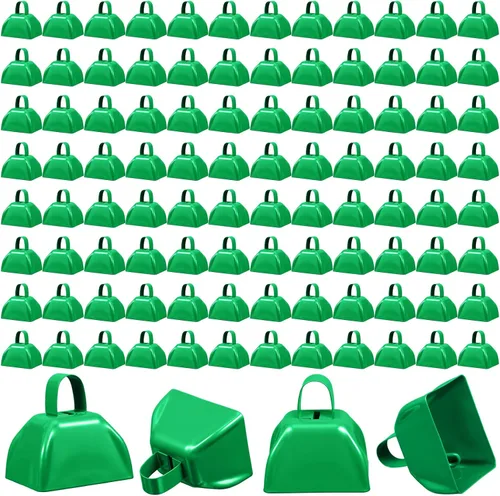 Miniatura 13 de Boao 100 cencerros de metal con asa para eventos deportivos, pequeñas campanas ruidosas, campanas de llamada para bodas, juegos de fútbol, 3 x 2.8 x