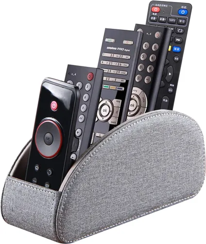 Miniatura 7 de Ayunga Soporte de control remoto de piel sintética, organizador remoto de TV con 5 compartimentos, mesita de noche y organizador de suministros