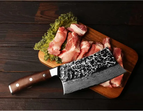 Miniatura 5 de YOUSUNLONG Cuchillo picador de carne de 7 pulgadas, picador de huesos de hacha de carnicero, resistente, acero inoxidable grueso de damasco japonés