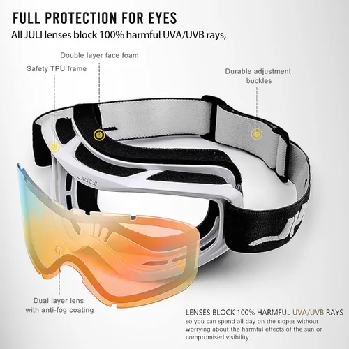 Miniatura 4 de Juli Gafas de esquí para niños, gafas de snowboard para niños y niñas, motos de nieve, esquí, patinaje, edad 3-8 4302 Marco blanco/lente colorida