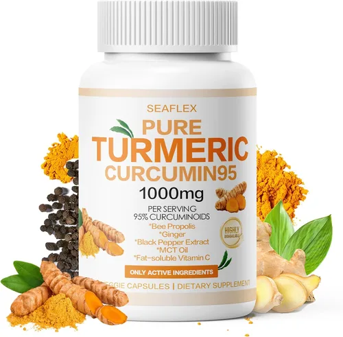 Curcumina de cúrcuma 95 1000 mg, 95% complejo de curcuminoides con propóleo de abeja y bioperina, 120 cápsulas, suplemento de apoyo para