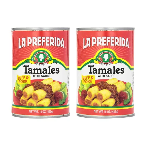 La Preferida Tamales de carne de res y cerdo (tamales mexicanos enlatados en salsa roja) – Sin colorantes artificiales ni conservantes, solo