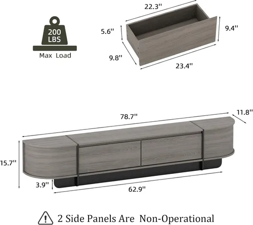 Miniatura 3 de Juego de Mesa de Centro y Soporte para TV de 2 Piezas, Centro de Entretenimiento con 2 Cajones, Consola de TV Moderna de 78.7'', Mesa de Centro Gris
