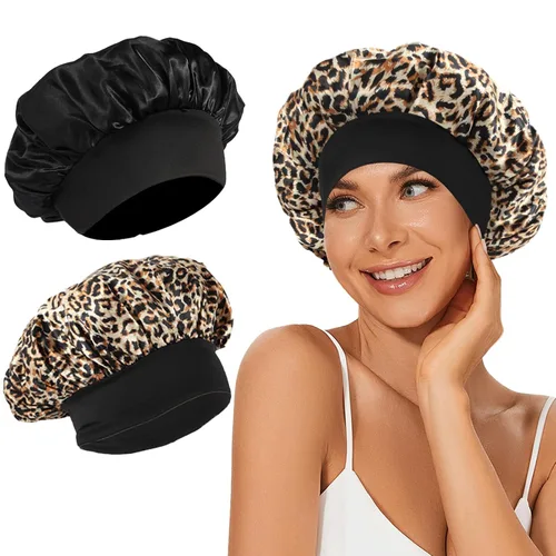Miniatura 19 de 4 piezas de gorro de satén de seda, gorro de cabello para dormir, gorro de seda elástica de banda ancha para dormir, suave y transpirable