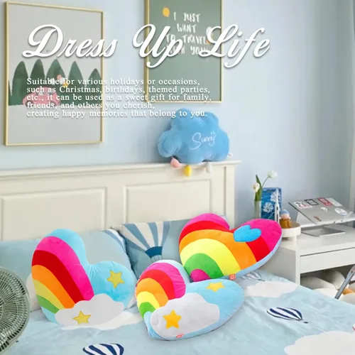 Miniatura 6 de Almohada de corazón de 17.7 x 13.8 pulgadas con forma de corazón de arco iris, juguete de peluche, estrella