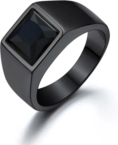 U7 Anillo de joyería de moda de ónix negroazul para hombres y mujeres, anillos de sello cuadrado de acero inoxidable para papá y padre, anillos de