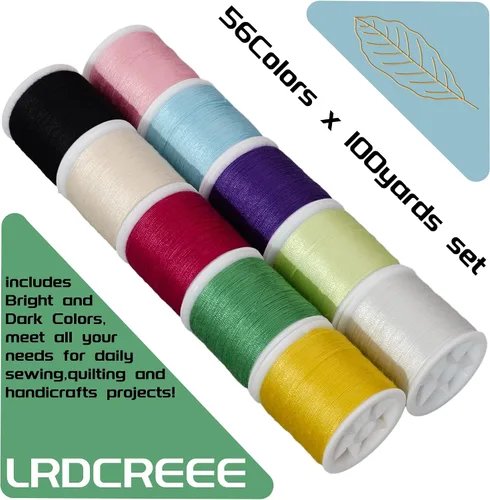 Miniatura 4 de Kit de hilo de coser de 56 carretes para coser a mano y coser a máquina, juego de hilos de poliéster coloridos de 100 yardas por carrete, 5600