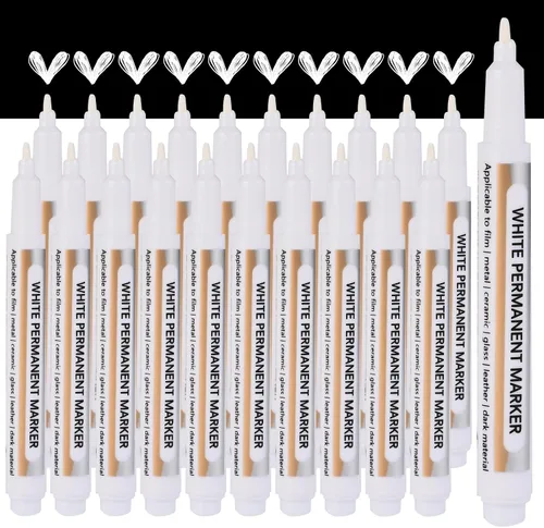 Goldge 20 bolígrafos de pintura blanca – Marcadores acrílicos impermeables, marcadores permanentes de pintura blanca para metal, lienzo, vidrio,