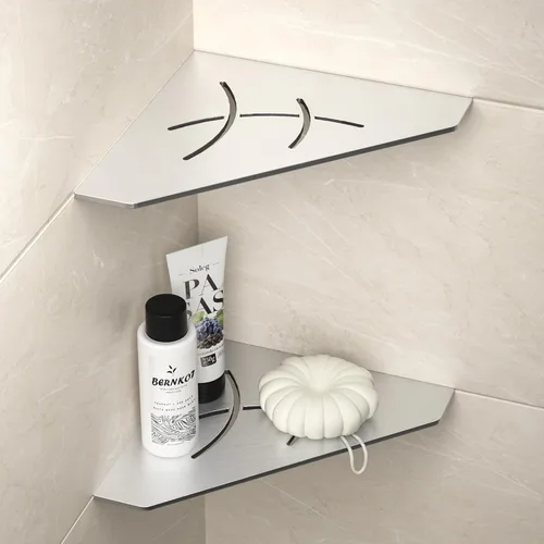 Miniatura 6 de Estante esquinero de ducha de 10 pulgadas, acero inoxidable cepillado 304, estante esquinero pentagonal empotrado para baño, sin taladrar