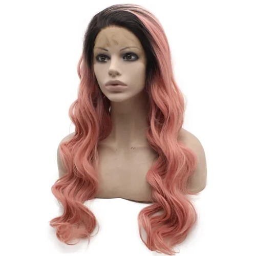 Miniatura 8 de Mxangel - Peluca de cabello sintético largo ondulado azul cielo amarillo colorido encaje frontal fibra resistente al calor Cosplay