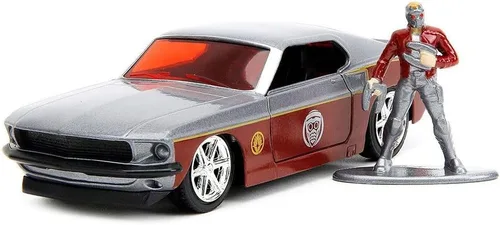 Jada Marvel Guardians of The Galaxy 1:32 1969 Ford Mustang - Coche fundido a presión y figura de Starlord de 1.65 pulgadas, juguetes para niños y