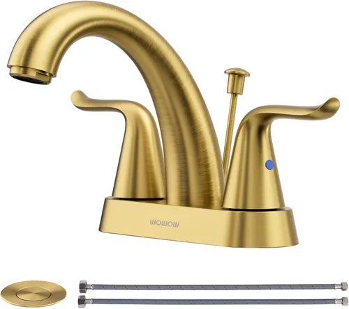 Miniatura 10 de WOWOW Grifo de Baño de 4 Pulgadas Centerset Bronce Frotado con Aceite Grifo de Lavabo de Baño Varilla de Elevación Ensamblaje de Drenaje Grifos