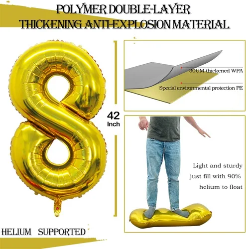 Miniatura 2 de Globos GOER del número 80 para decoraciones de fiesta de cumpleaños de 80 años, globos de helio de aluminio gigantes de 42 pulgadas para el 80 Oro