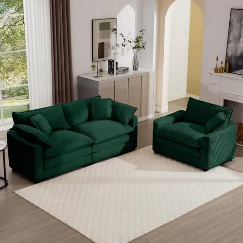 Miniatura 13 de Juego de sofá de 2 piezas de gran tamaño para sala de estar, sofá biplaza y sofá individual, asiento modular modular profundo de pana cómodos sofás