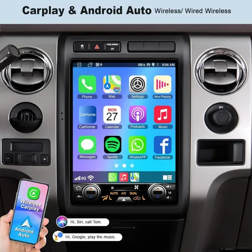 Miniatura 2 de Para Ford F150 2009 2010 2011 2012 Android 14 Estéreo de coche de 8 núcleos, 12.1 pulgadas IPS pantalla táctil radio de coche con Carplay
