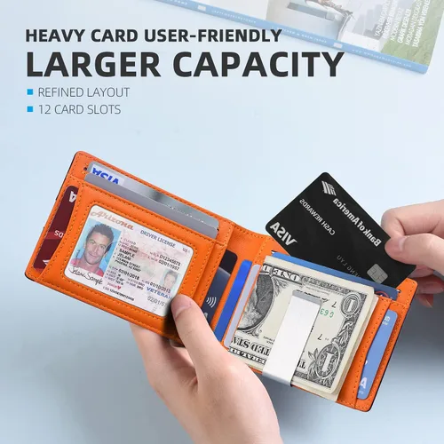 Miniatura 129 de Zitahli - Billetera delgada con 12 ranuras para tarjetas, ventana de identificación con clip para dinero, bolsillo frontal RFID plegable, pequeña