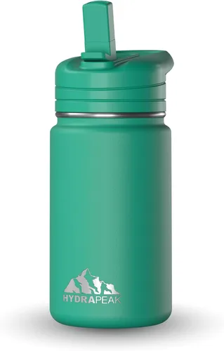Miniatura 10 de Hydrapeak Mini botella de agua de 14 onzas con tapa con popote, botella de agua aislada de doble pared de acero inoxidable Botella de agua a Negro