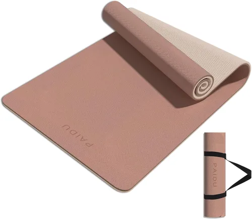PAIDU Yoga Mat 8mm Super Thick TPE Fitness Mat | SGS Certified | Non-Slip, Odorless & Tear-Resistant | Unisex with Strap | for Yoga, Pilates, Marrón