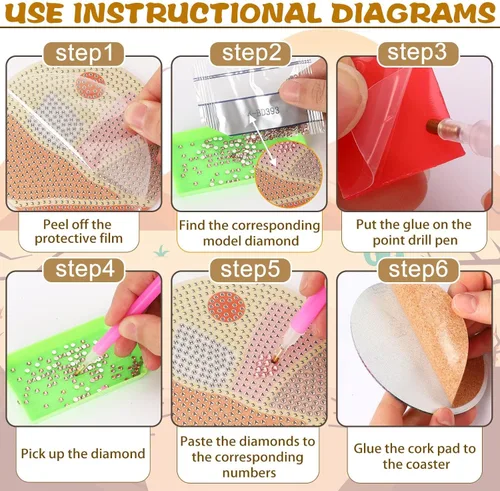 Miniatura 3 de UPINS 8 piezas de posavasos de arte de diamante bohemio para bebidas, kits de arte de diamante DIY para adultos, niños, principiantes, suministros