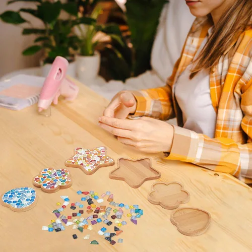 Miniatura 5 de WEBEEDY Juego de 3 juegos de mosaico de azulejos de vidrio, kit de posavasos de mosaico con base de posavasos de bambú, azulejos de mosaico
