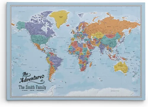 Miniatura 25 de Póster personalizado en lienzo enrollado con mapa del mundo, arte de pared con chinchetas – Grande 24" x 36" mapa del mundo de océanos azules