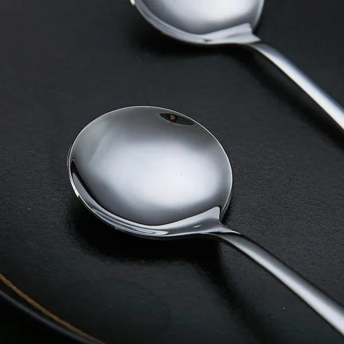 Miniatura 5 de Berglander - Juego de 4 cucharas de sopa negras de acero inoxidable chapado en titanio de 7.5 pulgadas, cucharas redondas brillantes, juego