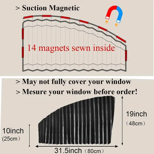 Miniatura 4 de Ovege Parasol para Ventana Lateral del Automóvil Cortina Plisada Sedosa con Succión Magnética (Negro-Opaco, Asiento Delantero 2pcs)