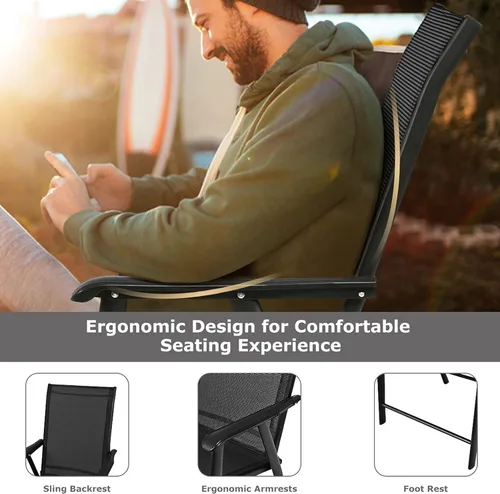 Miniatura 5 de S AFSTAR Juego de 4 sillas de patio, sillas de comedor plegables para exteriores con reposabrazos, sillas plegables para porche para césped, Negro