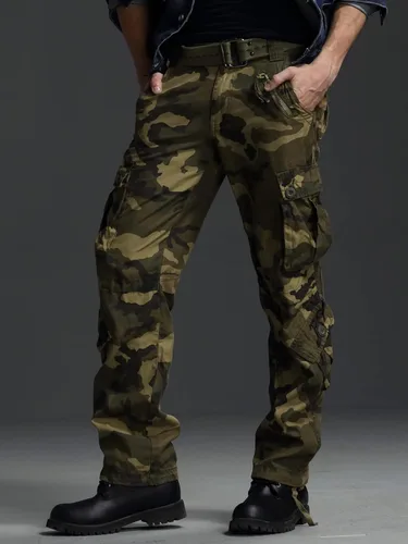 Miniatura 5 de OCHENTA - Pantalón cargo para hombre, estilo militar de combate pantalón casual para el trabajo con 8 bolsillos.