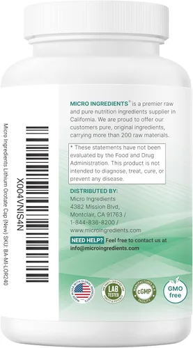 Miniatura 7 de Micro Ingredients Orotato de litio de 5 mg, 240 cápsulas vegetarianas 5 mg por porción Mineral de rastro de litio elemental Forma estable