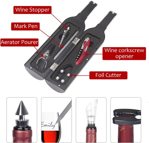 Miniatura 4 de Solaris Juego de regalo de accesorios de vino, 5 piezas de sacacorchos de lujo con elegante caja de regalo, regalo perfecto para vino de fiesta