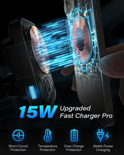 Miniatura 5 de 1Zero Cargador inalámbrico de auto con sujeción automática, soporte de teléfono resistente de 15 W, carga rápida para iPhone 16 15 Pro Max Plus 14