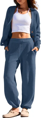 Miniatura 3 de Yanekop Conjunto de dos piezas para mujer con cuello en V y botones y suéter de punto acogedor