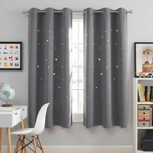 Miniatura 21 de NICETOWN Cortinas infantiles perforadas, cortinas marroquíes con estrellas azules para dormitorio de niñas, gruesas y suaves, para oscurecer la Azul