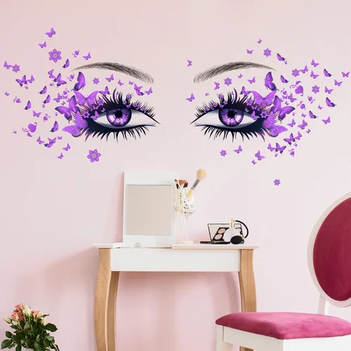 Miniatura 5 de Hermosas calcomanías de pared de ojos de pestañas voladoras calcomanías de mariposa voladora decoración de corazón de niña calcomanías de mariposas