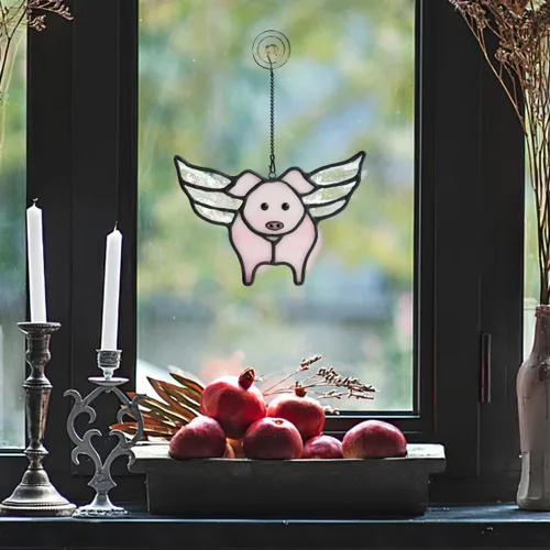 Miniatura 5 de BOXCASA Suncatcehr - Regalos de cerdo para ventana, lindos regalos de cerdo volador para niñas, mujeres, amantes de los cerdos, vidrieras