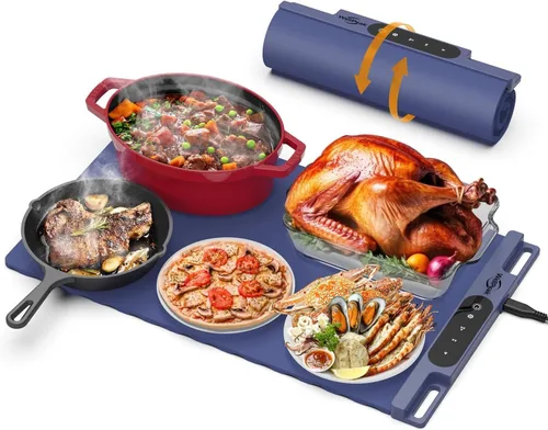 Miniatura 12 de Alfombrilla de calentamiento eléctrica para alimentos - Bandeja de silicona de calentamiento rápido de superficie completa con 3 niveles