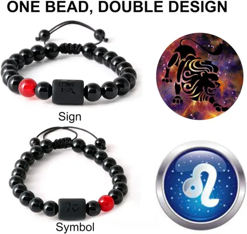 Miniatura 2 de Pulsera con signos del zodiaco para hombres y mujeres, 0.315in, piedra de ónice negra natural, constelación, horóscopo trenzado, pulseras de cuentas