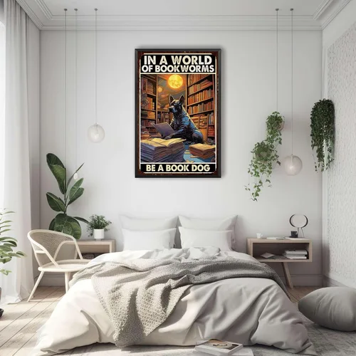 Miniatura 4 de Letrero retro de hojalata en un mundo lleno de ratones de biblioteca para sala de estar, dormitorio y oficina, cocina, 8 x 12 pulgadas, con marco