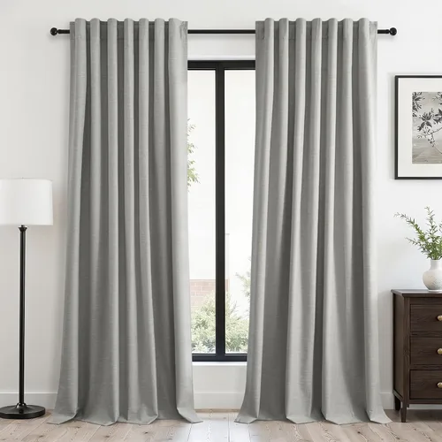 Miniatura 10 de Topfinel Cortinas opacas, blanco beige, 2 paneles, ventanas pequeñas, textura, mezcla de lino, bohemia, abedul, rural, gancho, bolsillo trasero