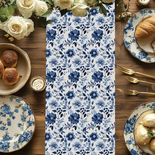 Miniatura 4 de LaRibbons Rollo de papel de regalo reversible floral azul, elegante diseño de peonía azul y blanco, envoltura de regalo china para el día de San