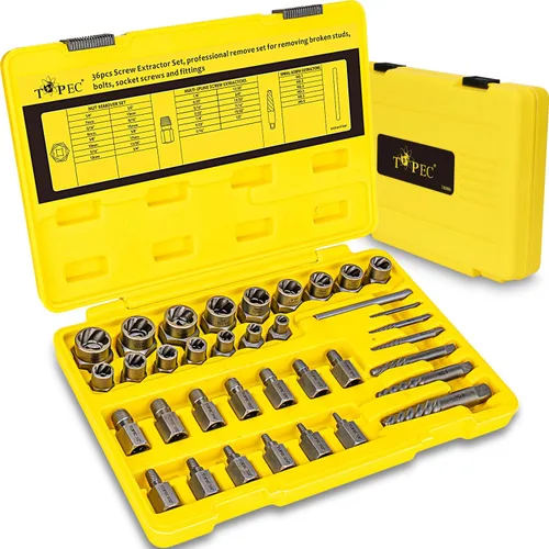 Topec Juego de 36 extractores de tornillos y pernos, juego de extractor de tornillos 3 en 1 Easy Out, juego de dados extractores de pernos rotos de